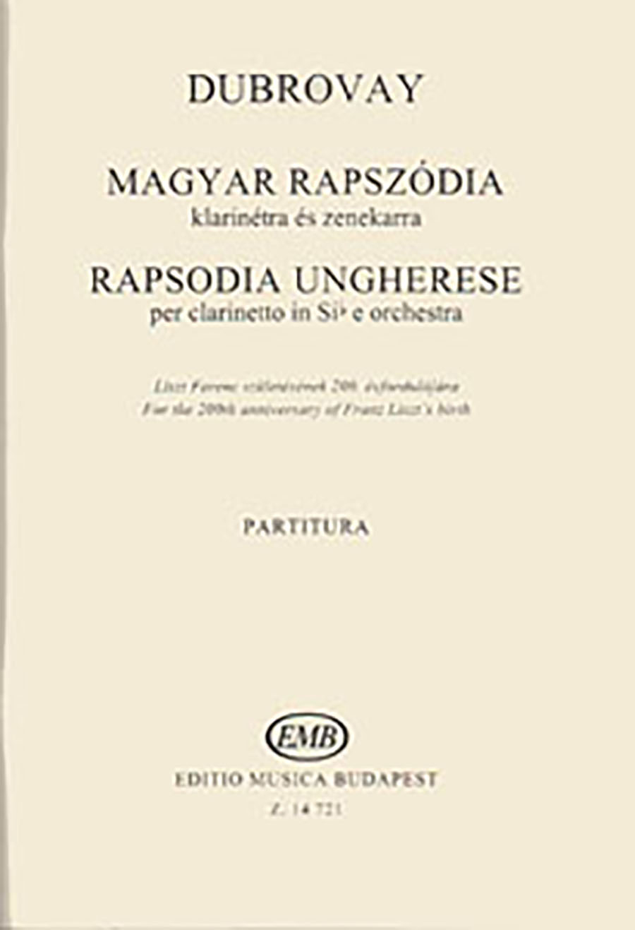 Rapsodia ungherese per clarinetto in Sib e orchestra